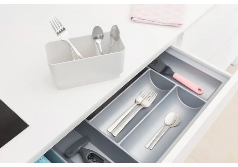 Uscator de vase Brabantia Sinkside 1000205, Tava de scurgere in chiuveta, Suport ustensile, Gri deschis