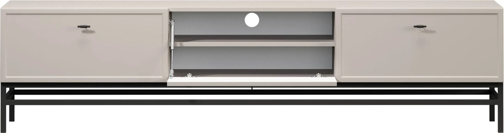 Comodă TV Lorini 200 cm cu sertare - culoare cașmir / mânere tip T-bar și cadru negre
