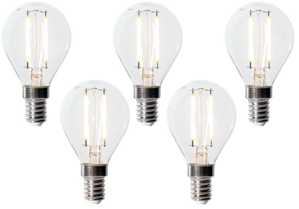 Set de 5 becuri LED E14 reglabile P45 sticlă transparentă 3W 250 lm 2700K