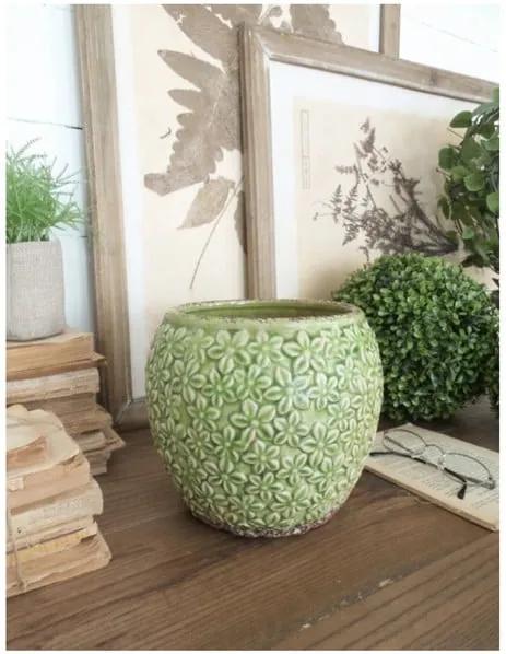Set 2 ghivece din ceramică Orchidea Milano, înălțime 18 cm, verde