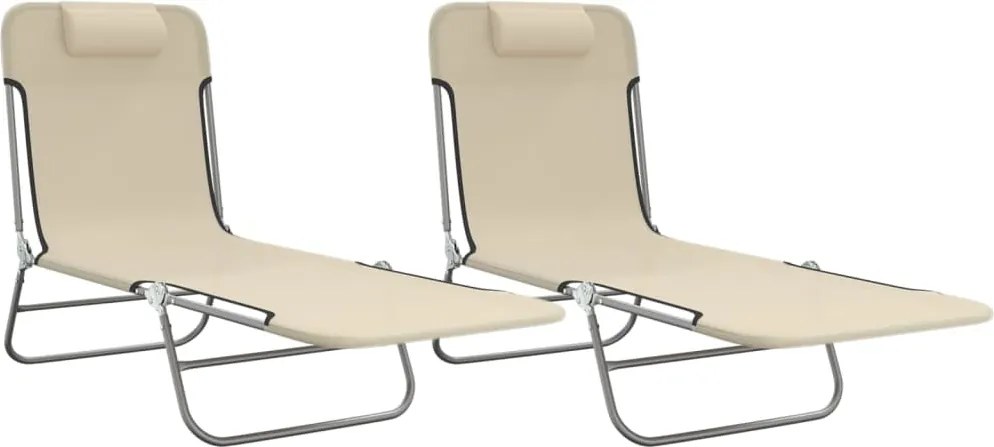 vidaXL Șezlonguri pliante, 2 buc., crem, textilenă și oțel