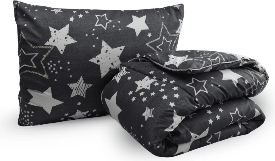 Set pilota pentru tot anul 140x200 cm din fibra tubulara cu perna 70x90 cm DREAM STAR, gri