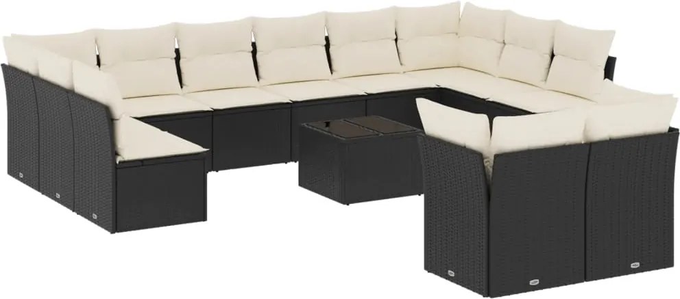 vidaXL Set mobilier de grădină cu perne, 13 piese, negru, poliratan