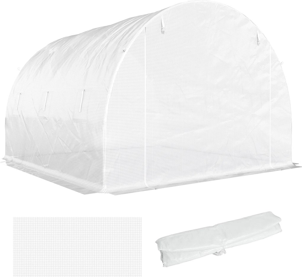 Outsunny Folie pentru seră 3 x 3 m, impermeabilă, folie din polietilenă cu ușă rulabilă, 6 ferestre, protecție UV Alb | Aosom Romania