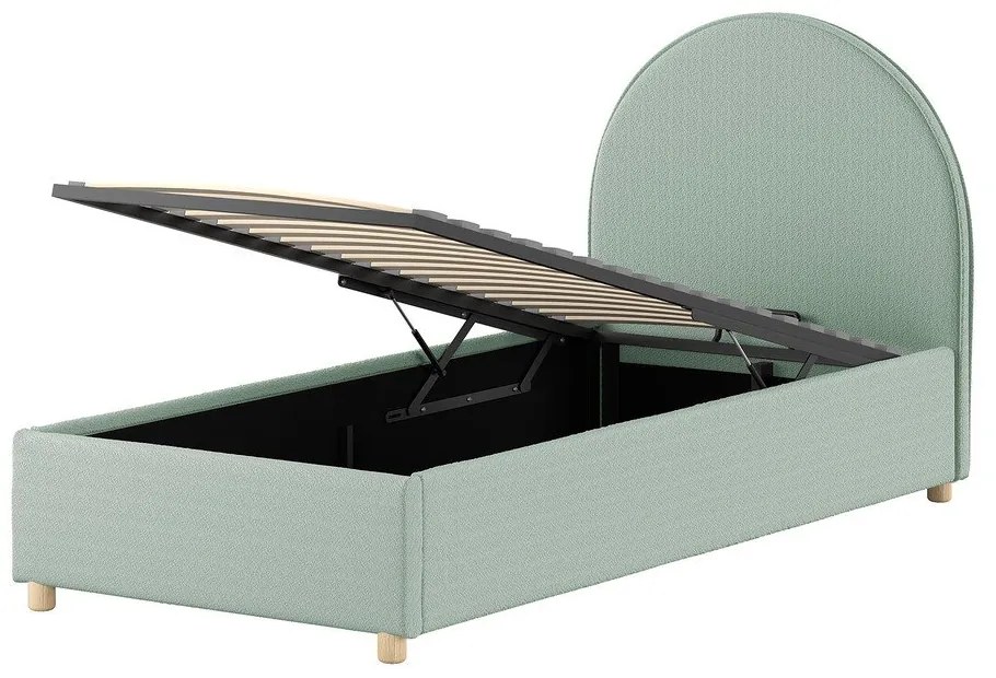 Pat verde tapițat cu spațiu de depozitare cu somieră 90x200 cm Moon – Vipack
