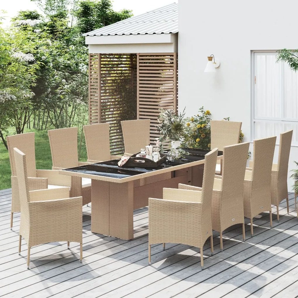 3157566 vidaXL Set mobilier de grădină cu perne, 11 piese, bej, poliratan