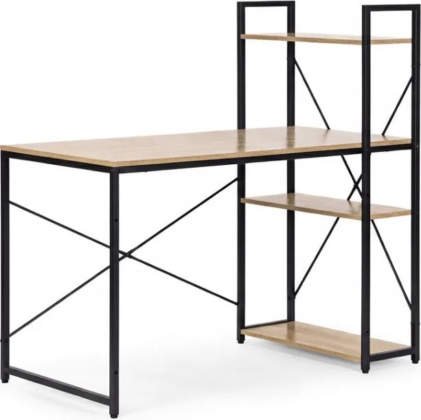 Birou cu raft LOFTY 120x60 cm, negru / decor stejar