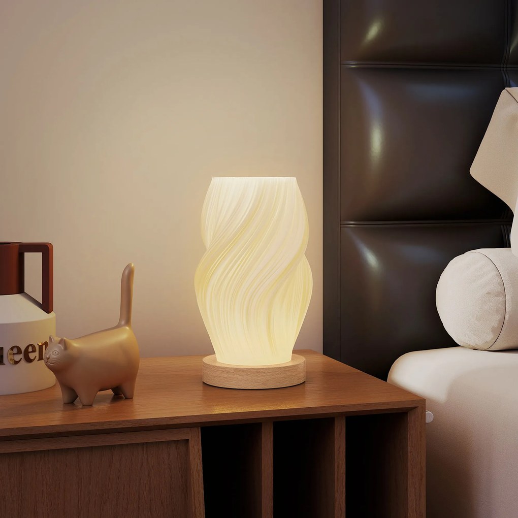 HOMCOM Lampă de Masă cu 3 Culori și 10 Trepte de Luminozitate, din ABS Alb și Lemn | Aosom Romania