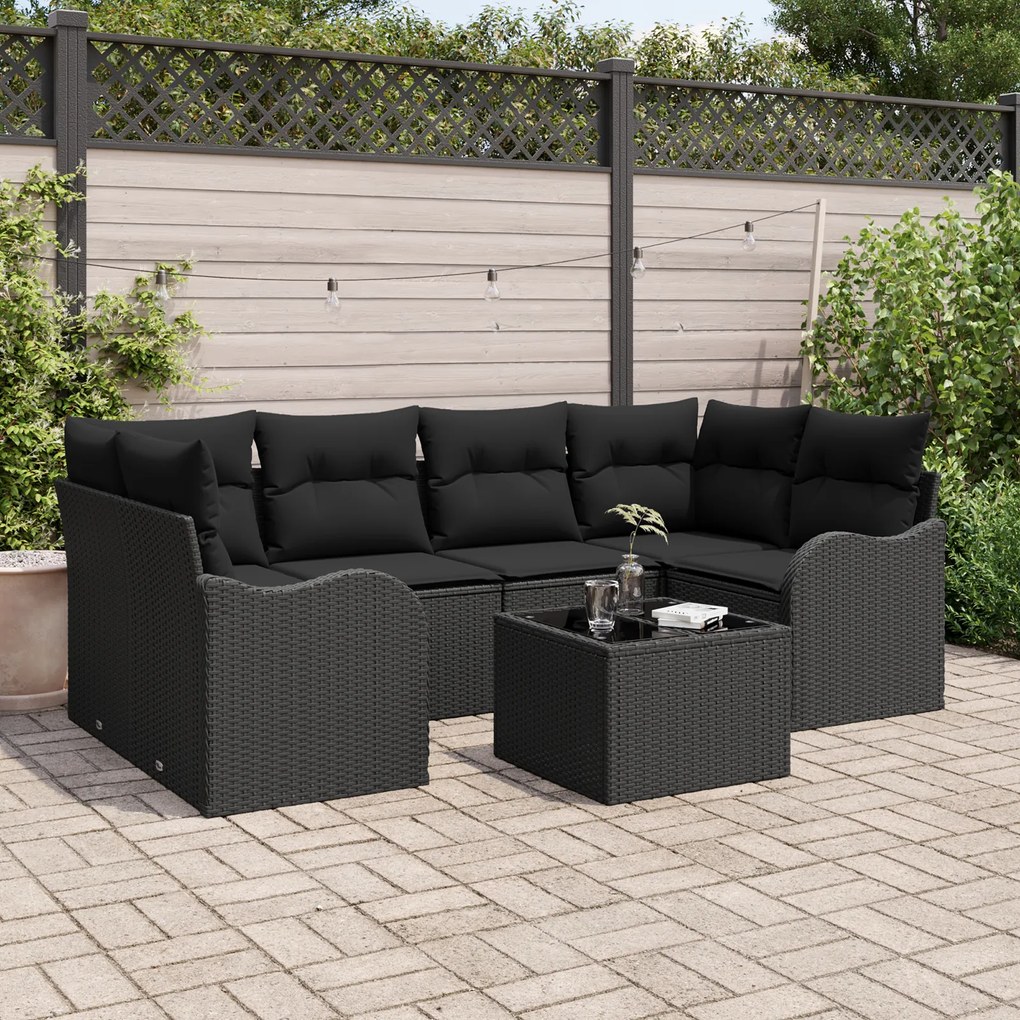 vidaXL Set de canapele pentru grădină 7 pcs Negru 55 x 55 x 37 cm