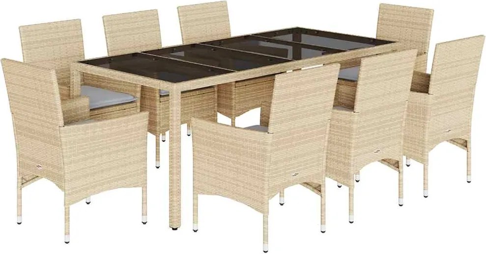 vidaXL Set mobilier de grădină cu perne 9 piese bej poliratan & sticlă