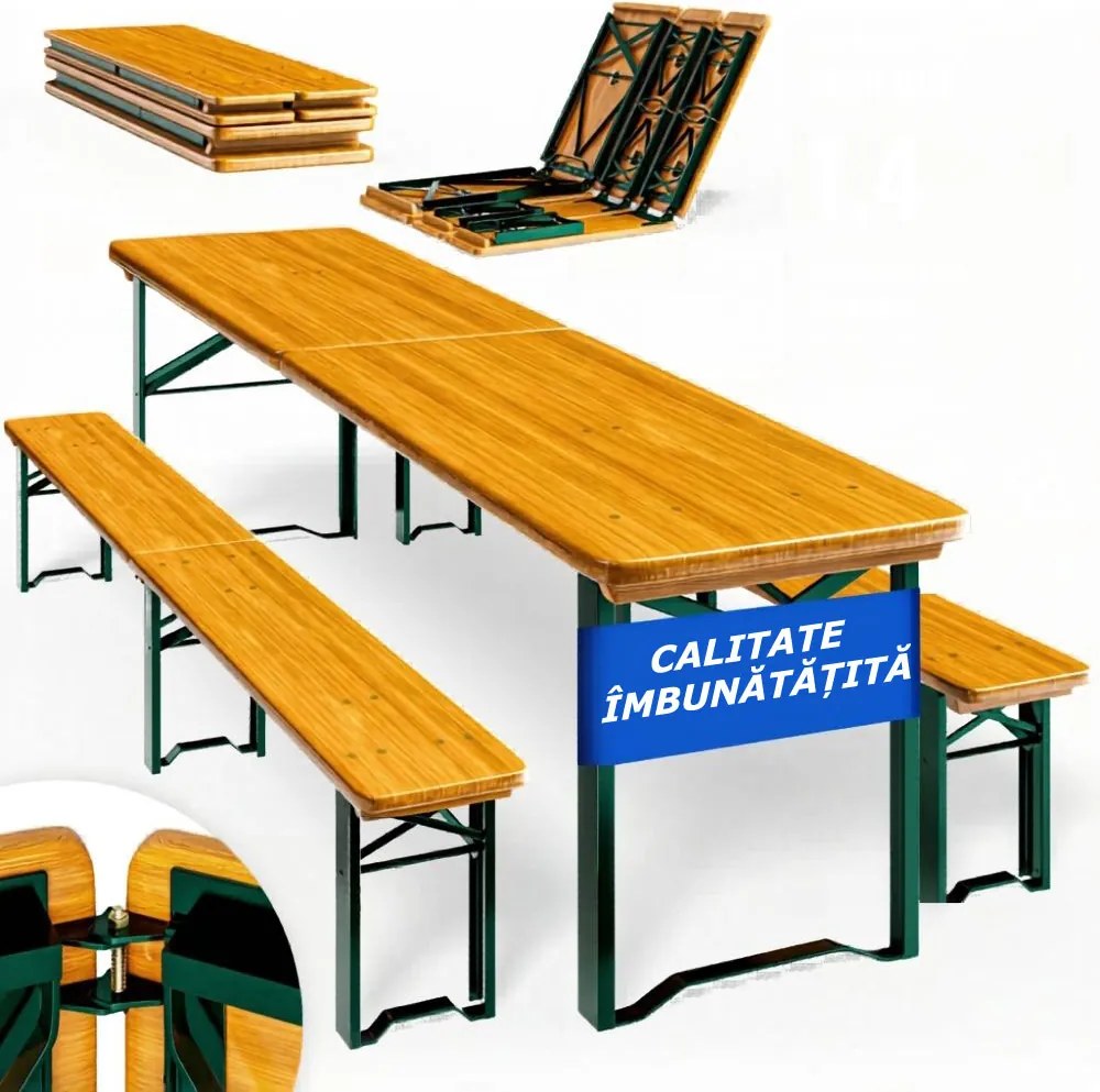 Set de masă pentru bere MAXI pliabil, 220cm, maro natural Jurhan