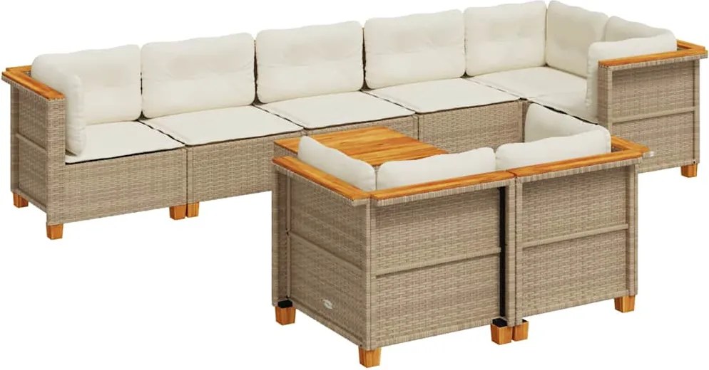 vidaXL Set canapele de grădină, 9 piese, cu perne, bej, poliratan