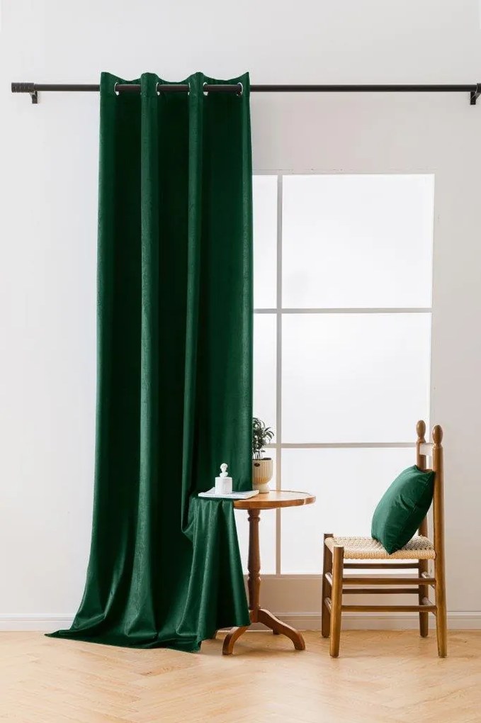 Draperii opace VELVET verde inchis 140x250 cm (2 buc), inele metalice