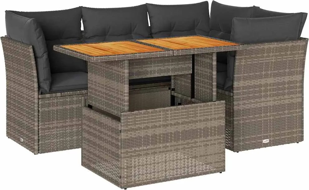 vidaXL Set canapea de grădină cu perne, 5 piese, gri, poliratan