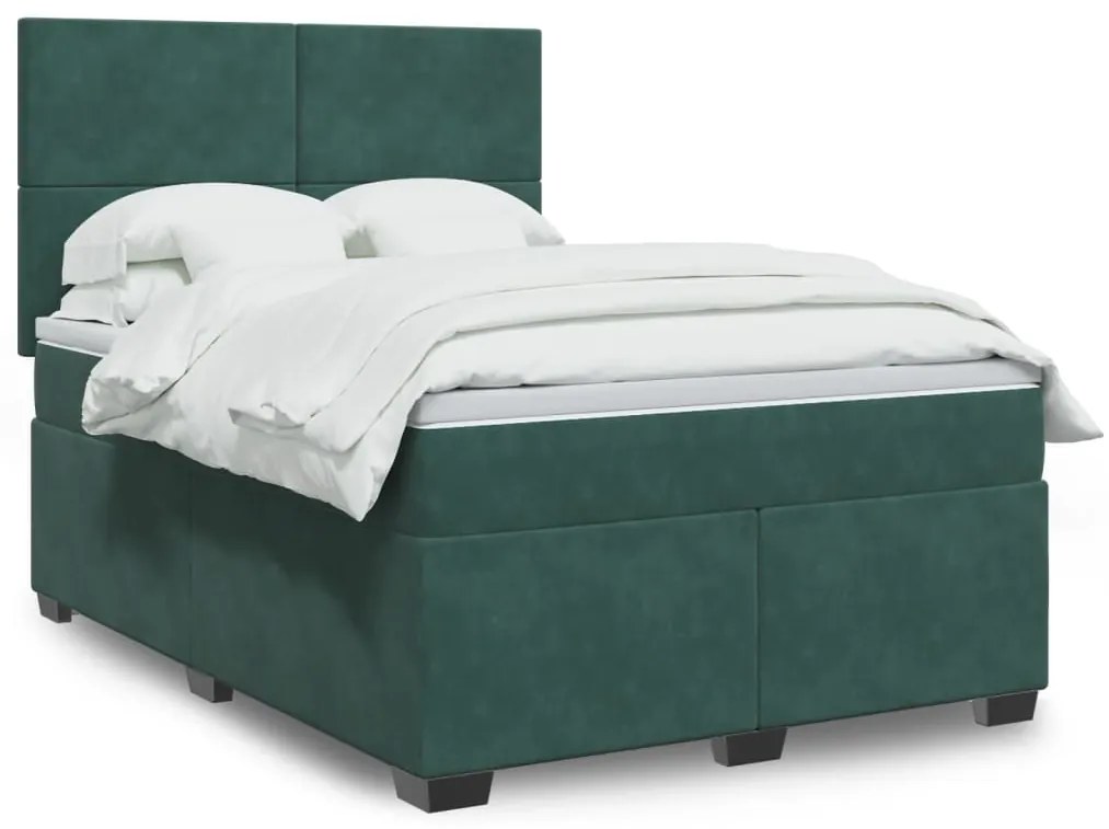 3293227 vidaXL Pat box spring cu saltea, verde închis, 140x200 cm, catifea