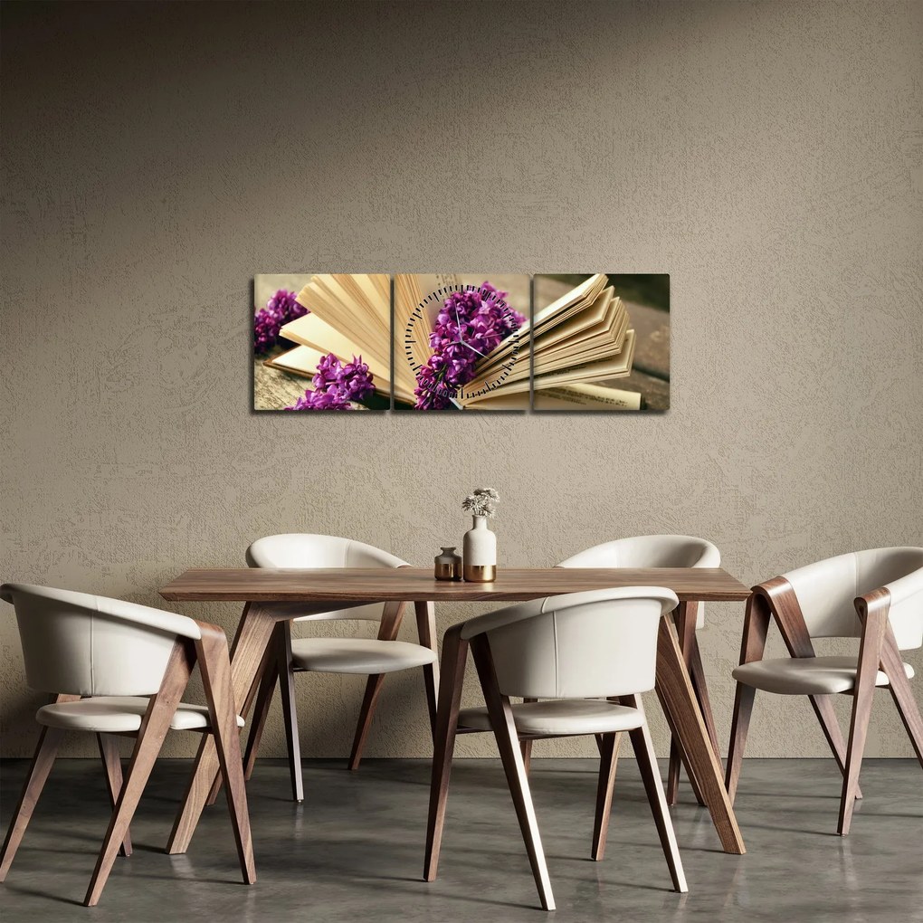 Tablou cu cartea și lavanda (cu ceas) (90x30 cm)