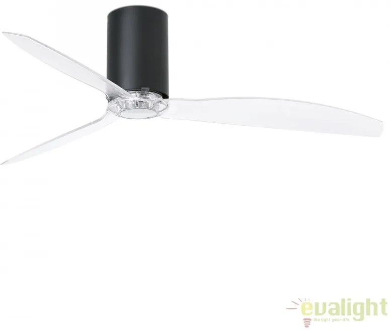 Ventilator de tavan modern cu telecomanda MINI TUBE FAN negru mat/transparent 32041
