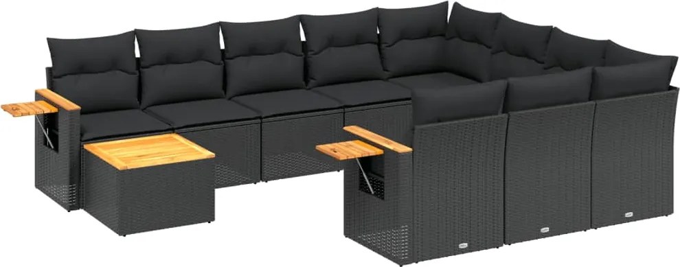 vidaXL Set canapele de grădină cu perne, 11 piese, negru, poliratan