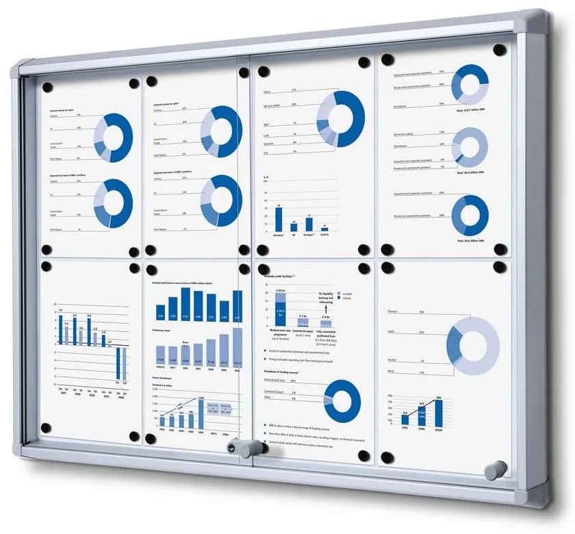 Vitrina de informatii interioare cu usi glisante 8 x A4 - spate tabla, aluminiu