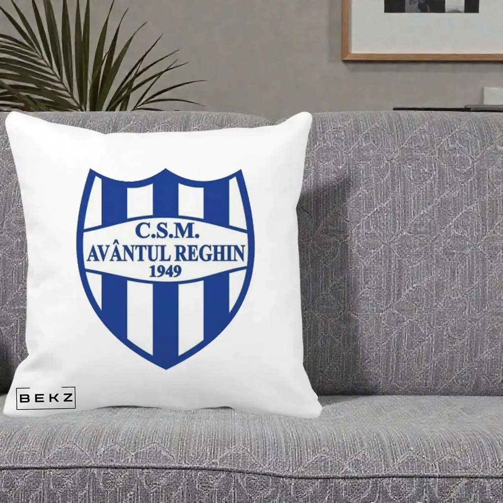 Perna Personalizata CSM Avantul Reghin 1949, 40x40 cm, Alba Mata, Husa Detasabila, Perna Inclusa, BEKZ®
