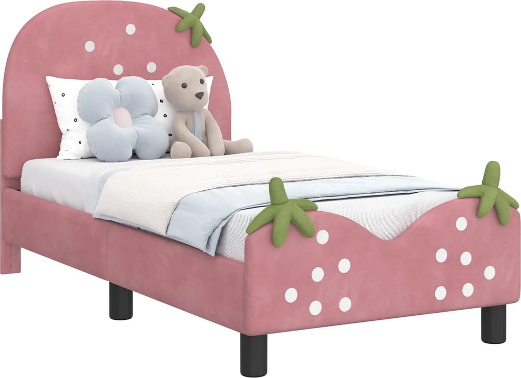 vidaXL Cadru de pat pentru copii cu spătar Roz 70 x 140 cm Catifea