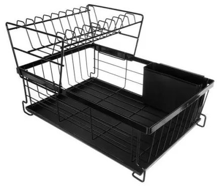 Uscator vase, scurgator, de bucatarie, 2 niveluri, metal si plastic, negru, 43x29x27 cm, Ruhhy