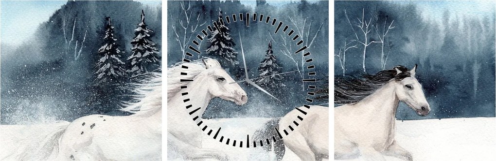Tablou cu caii pictați (cu ceas) (90x30 cm)