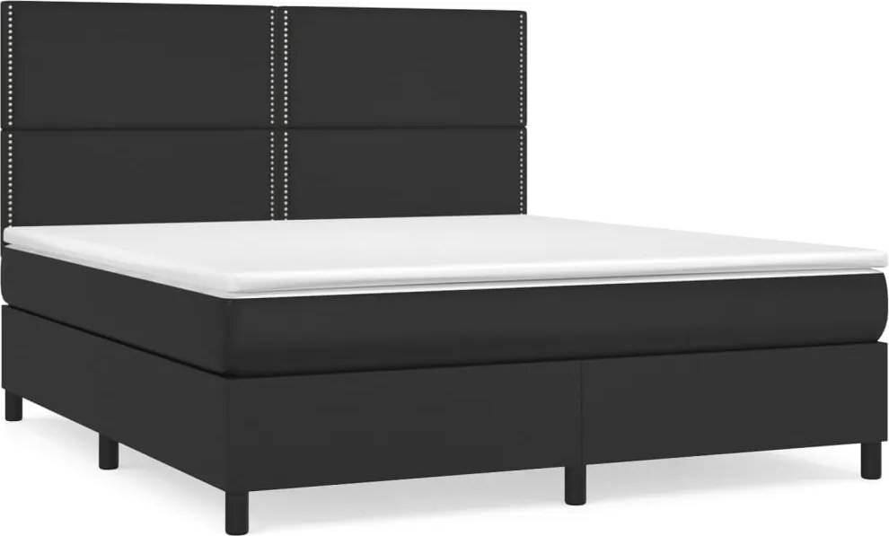 vidaXL Pat box spring cu saltea, negru, 180x200 cm, piele ecologică
