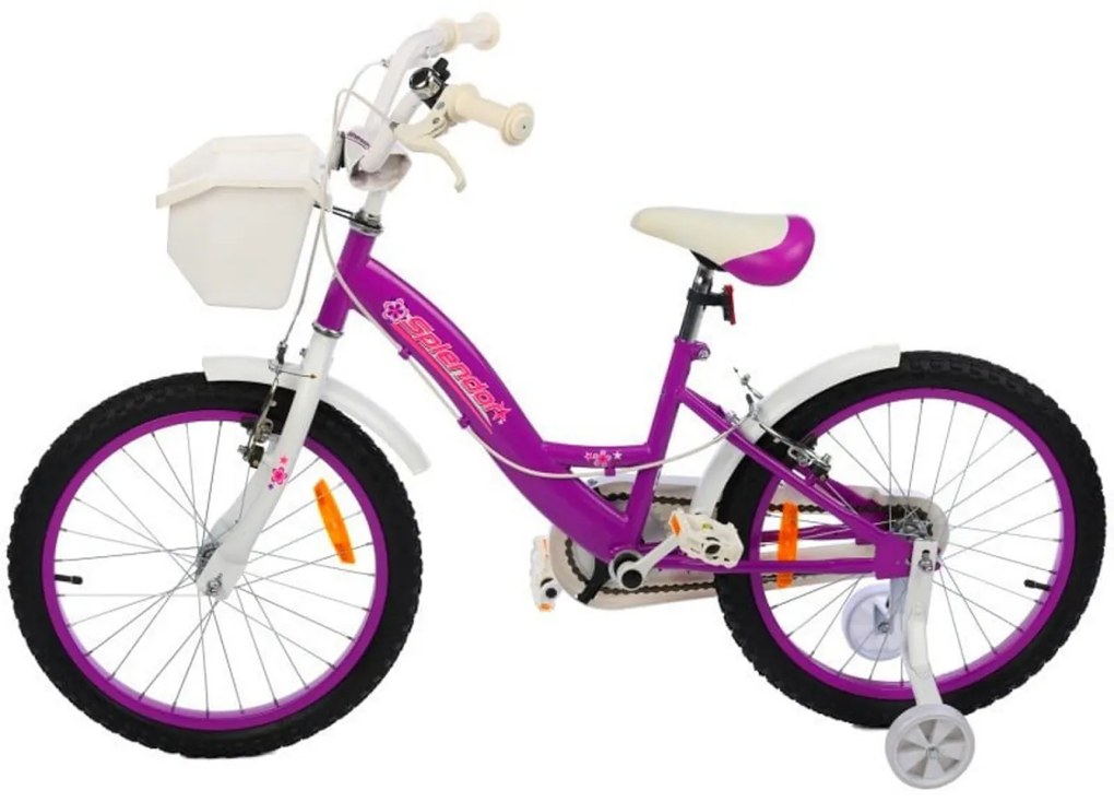 Bicicleta pentru copii NOVOKIDS™ Splend'Or Boom Edition, Cosulet, Roti 14" inch, Max 35 kg, Cadru otel, Roti ajutatoare, Ghidon reglabil, Mov