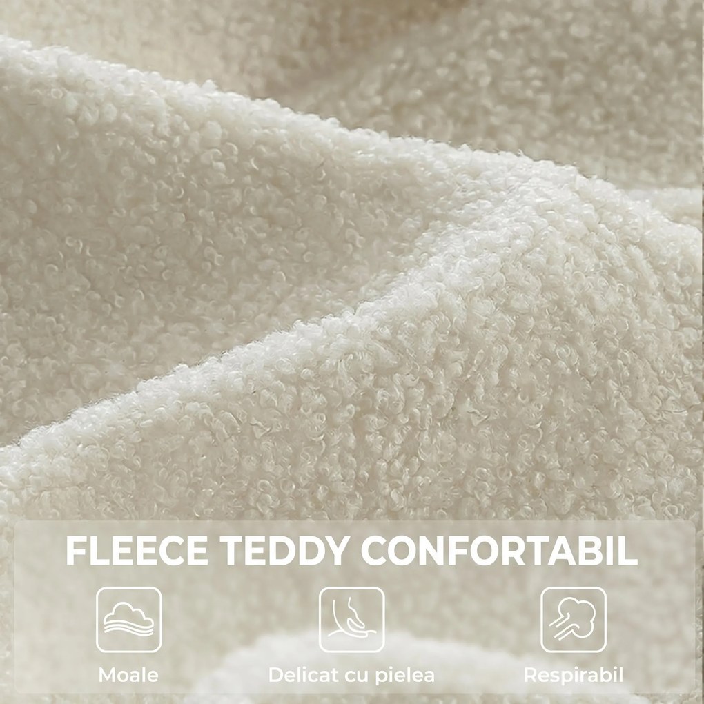HOMCOM Fotoliu cu Taburet din Material Teddy, Spătar Înalt Matlasat, Buzunare Laterale, Bej | Aosom Romania