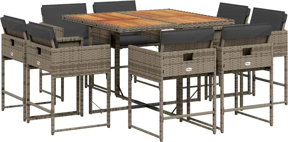 vidaXL Set mobilier grădină cu perne, 9 piese, gri, poliratan