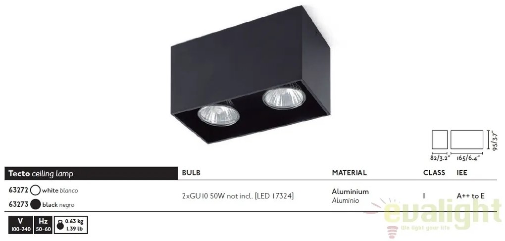 Plafoniera design modern minimalist TECTO-2 alba 63272