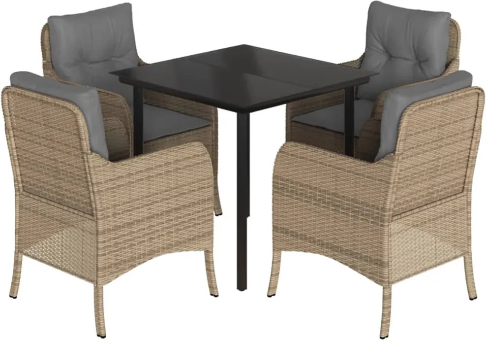 vidaXL Set mobilier de grădină cu perne, 5 piese, bej, poliratan