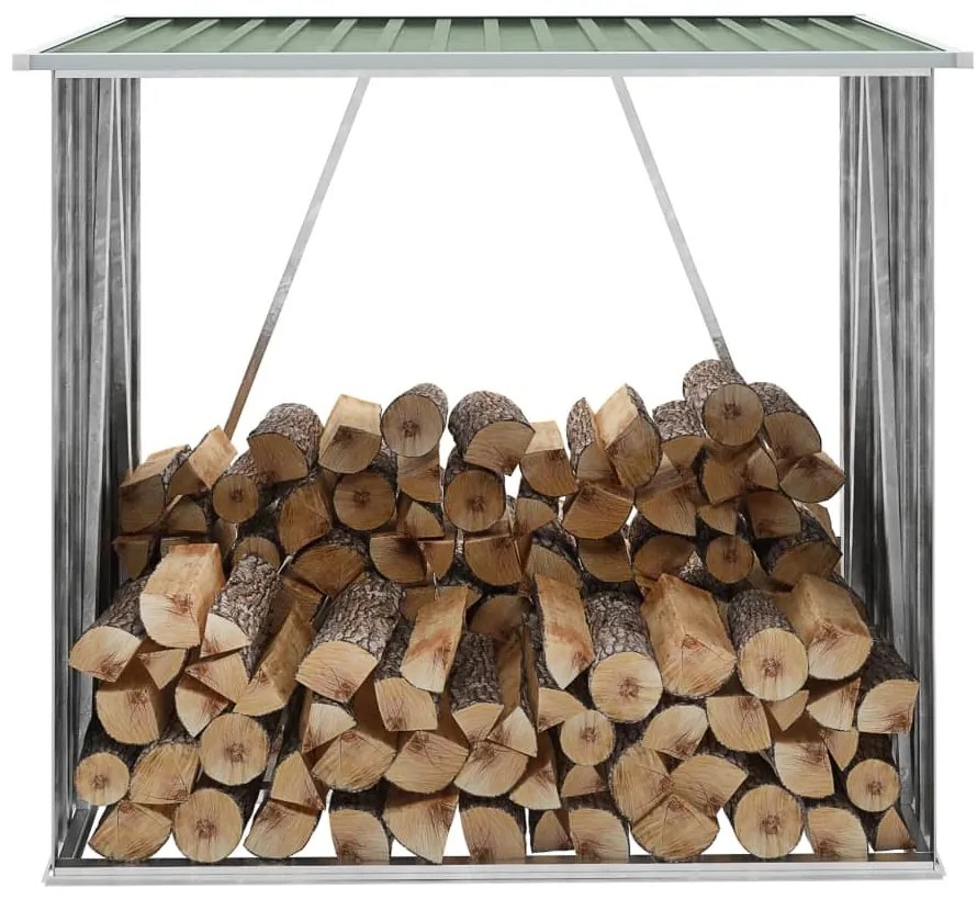 vidaXL Șopron de lemne grădină, verde, 163x83x154 cm, oțel galvanizat