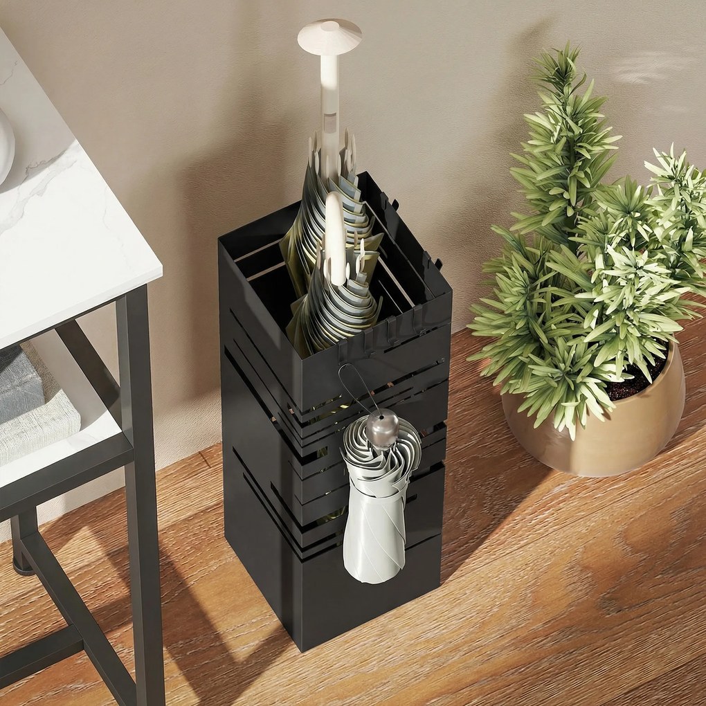 HOMCOM Suport Autoportant pentru Umbrele, Pătrat, Metalic, Negru | Aosom Romania