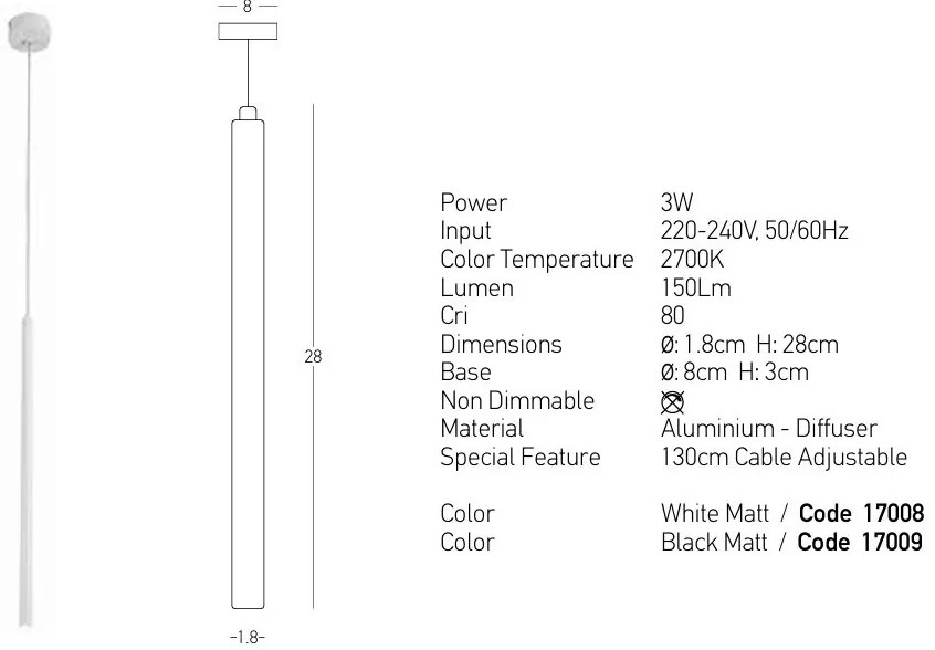 Pendul LED tubular design modern minimalist PENDANT negru
