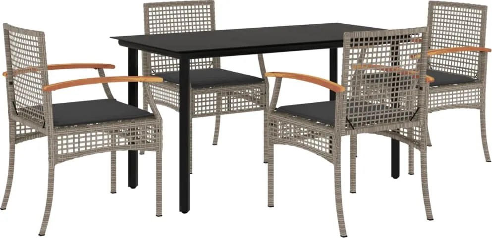 vidaXL Set mobilier de grădină cu perne, 5 piese, gri, poliratan