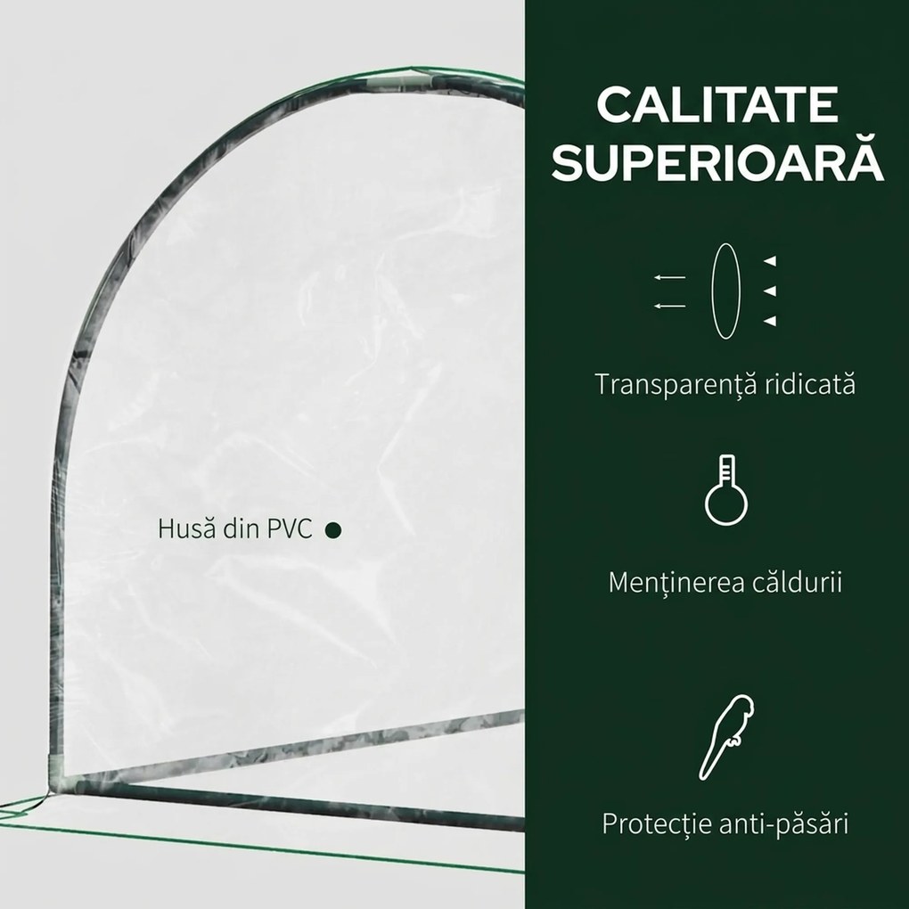 Outsunny Tunel de oțel pentru grădină cu seră și capac din PVC, 200x100x80 cm, transparent și verde | Aosom Romania
