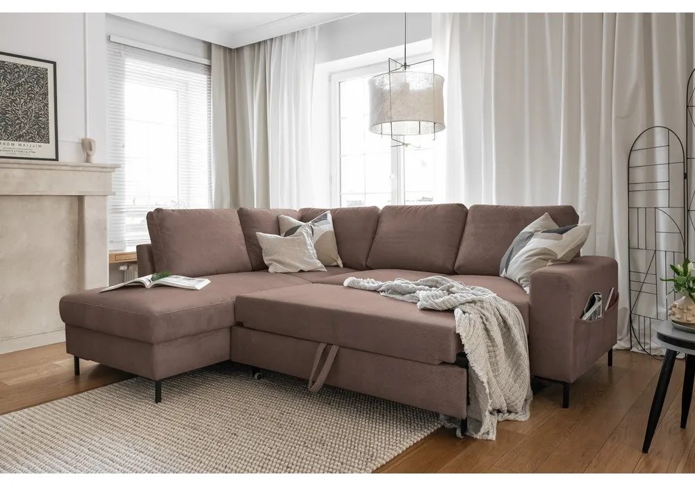 Colțar maro extensibil cu tapițerie din catifea reiată (cu colț pe partea stângă ) Lofty Lilly – Miuform