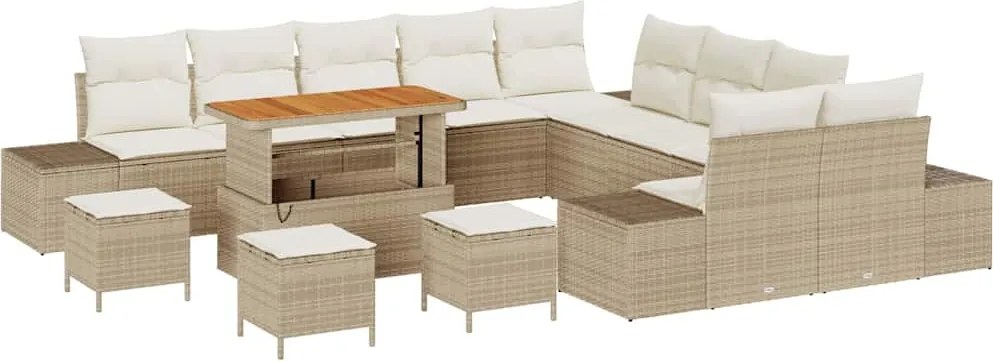 vidaXL Set de canapele pentru grădină cu pernă 14 pcs Bej Rattan poli