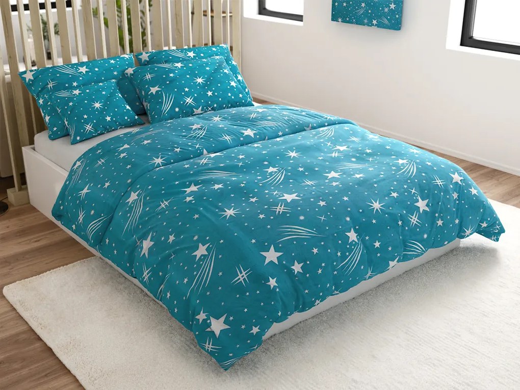 Lenjerie de pat din flanel NIGHT SKY turcoaz Dimensiune lenjerie de pat: 2 buc 70 x 90 cm | 200 x 220 cm