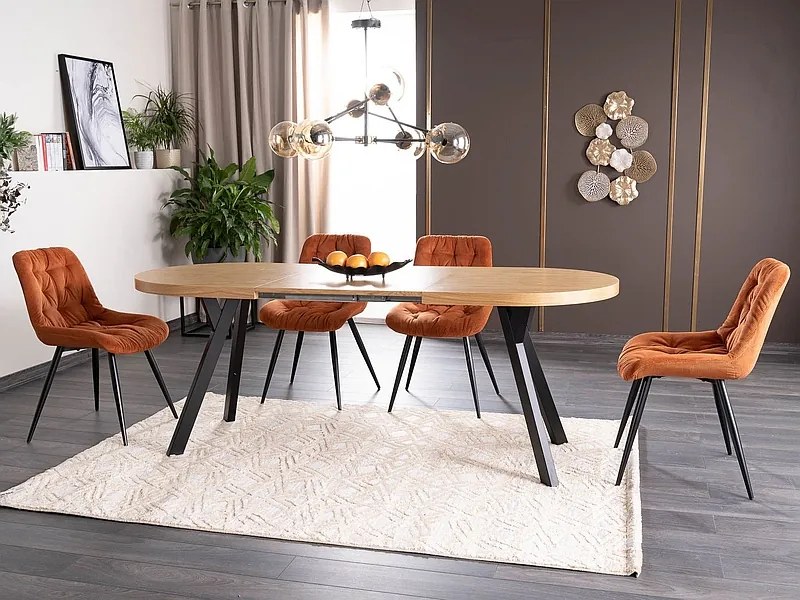 Masă de sufragerie extensibilă 140-272 cm Daphne (stejar + negru) (pentru 8 și mai multe persoane). 1050109