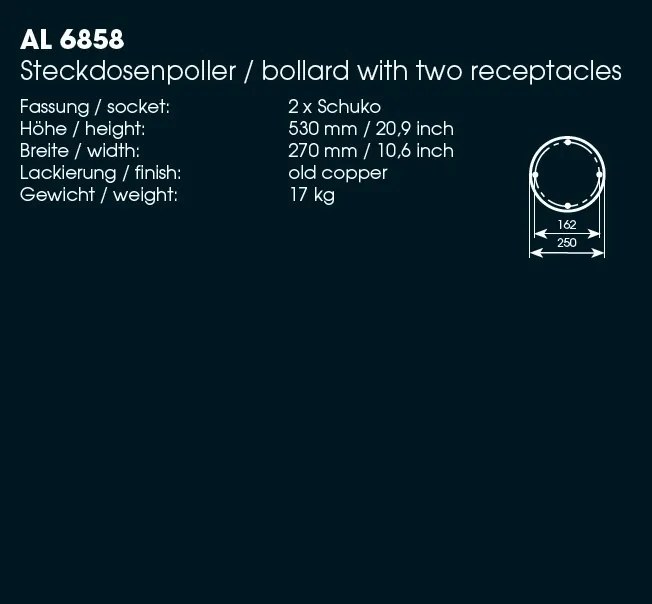 Stalp cu doua prize pentru exterior din fier forjat, inaltime 53cm AL 6858