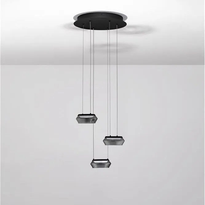 Lustra cu 3 pendule LED, Metal, Negru, Sticla, JAILYN
