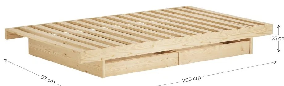 Pat în culoare naturală din lemn masiv de pin cu spațiu de depozitare și somieră 90x200 cm Kanso – Karup Design