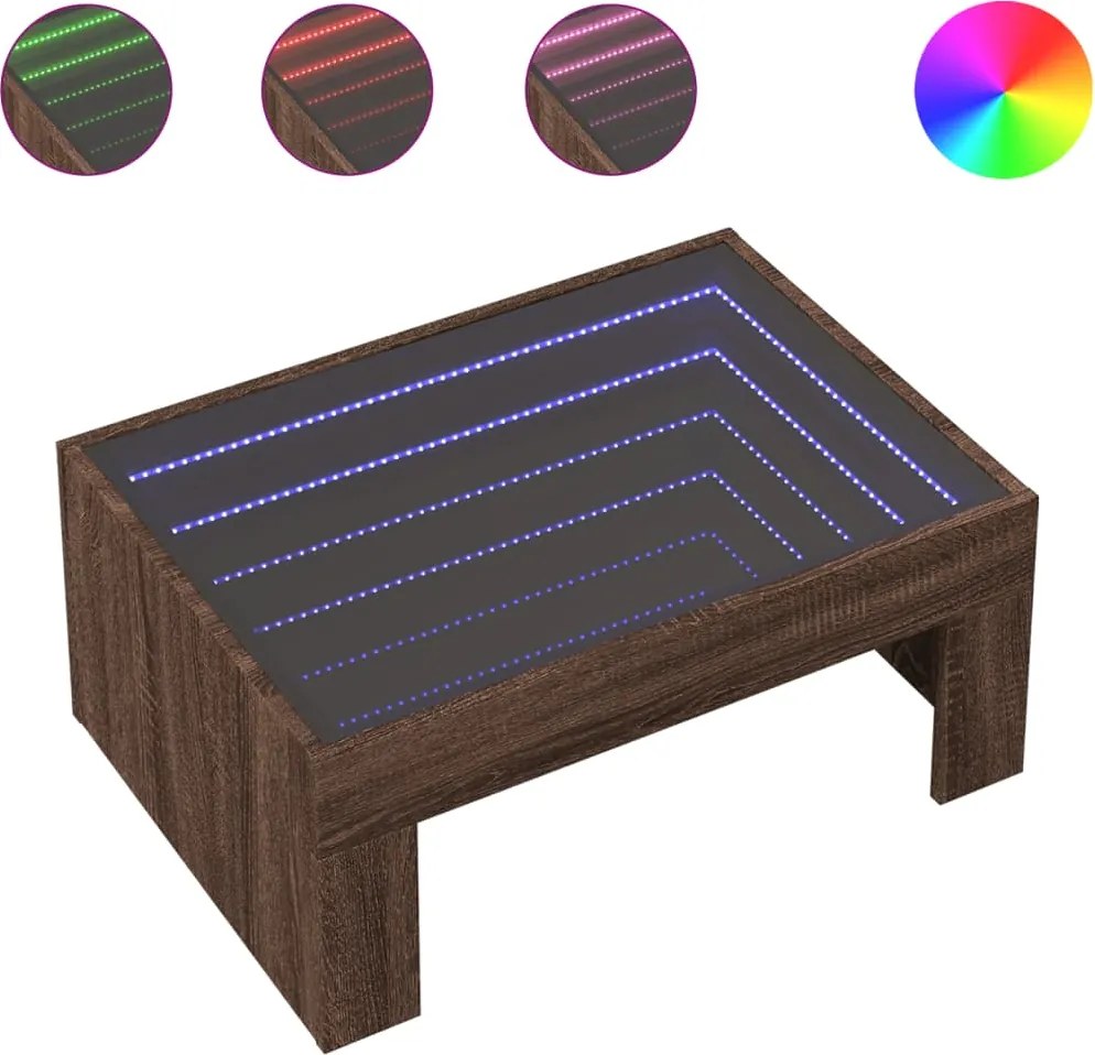 vidaXL Măsuță de cafea cu LED infinity, stejar maro, 70x50x30 cm
