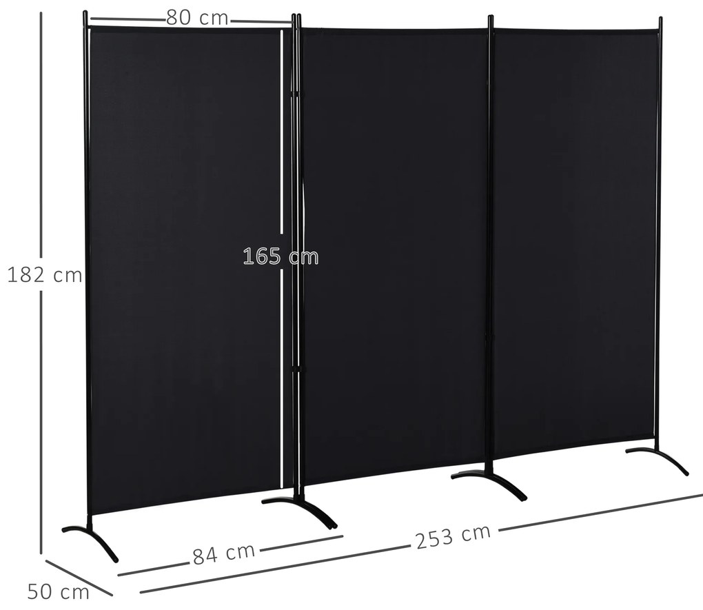 HOMCOM Paravant 3 panouri dim. 2,53L x 0,5l x 1,82Î m Store lateral Ecran de confidențialitate paravant pe suport separator metal poliester | Aosom Romania
