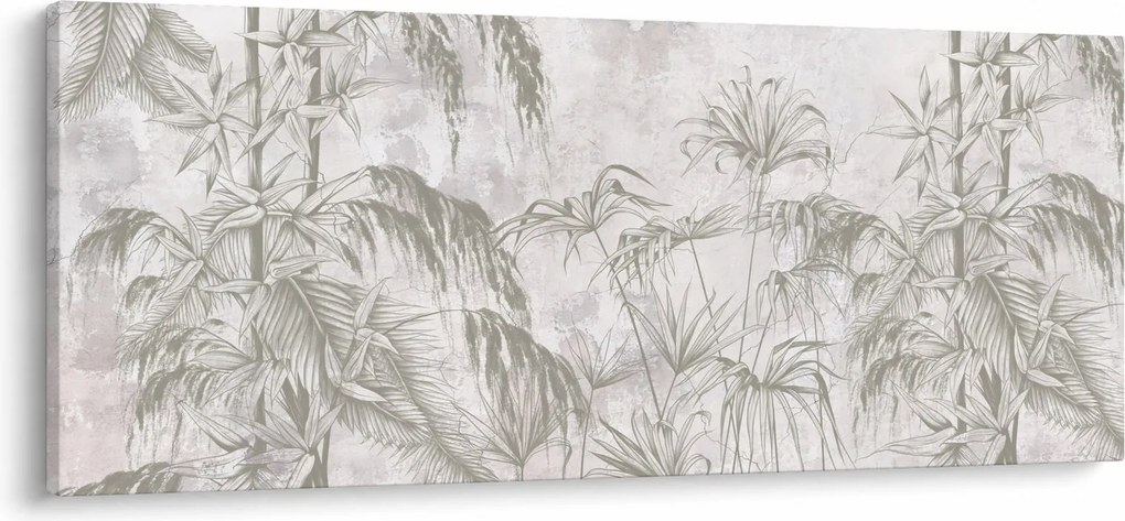 Tablou - Plante tropicale pe perete gri (120x50 cm)
