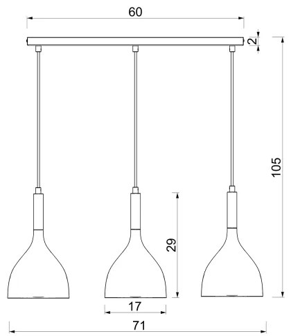 Lustră pe cablu NOAK 3xE27/15W/230V alamă/auriu