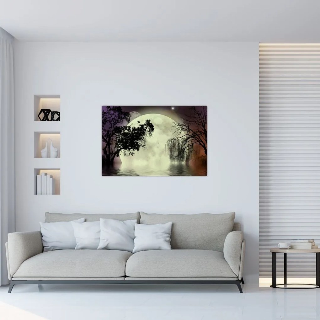 Tablou - Lună plină deasupra apei (90x60 cm)